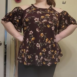 Plus size floral cold shoulder